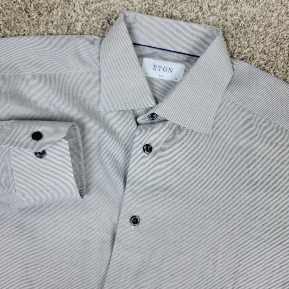 Eton Slim Mens 16-41 Gray Striped Button Up Long Sleeve